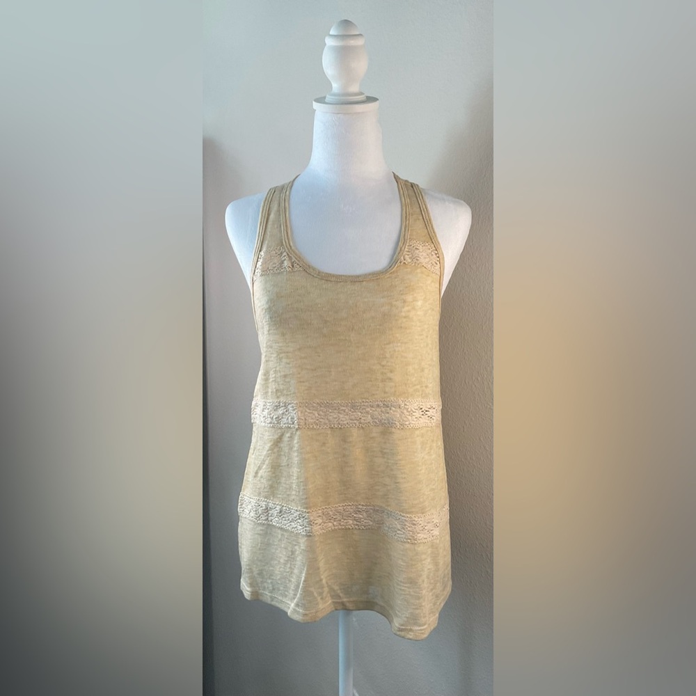 Ginger G Beige Lace-Trimmed Tank Top
